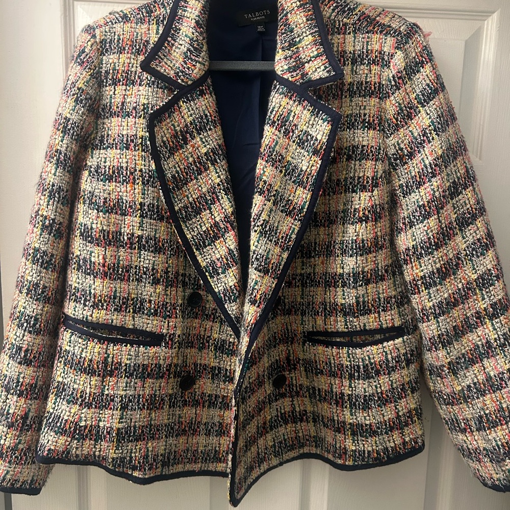 Talbots Multicolor Tweed Blazer with Navy Trim